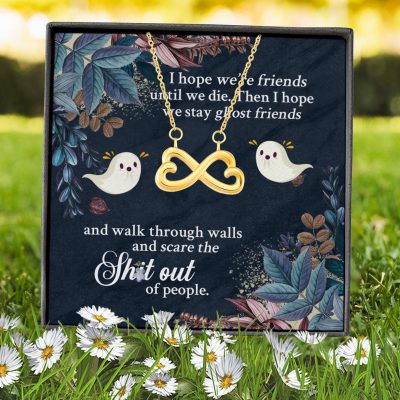 Alternative view of I Hope We're Friends Until We Die Then I Hope We Stay Ghost Friends Infinity Heart Pendant Necklace