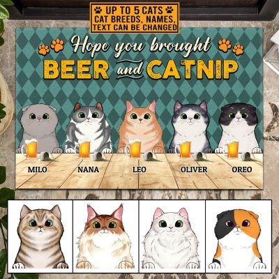 Alternative view of Custom Cat Breeds Hope You Brought Beer And Catnip Funny Clipart Entrance Indoor Outdoor Decorative Doormat