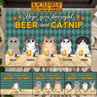 Custom Cat Breeds Hope You Brought Beer And Catnip Funny Clipart Entrance Indoor Outdoor Decorative Doormat
