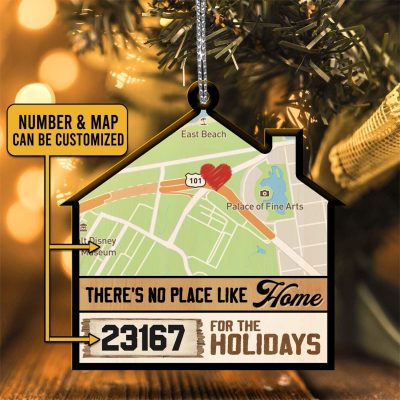 Custom Code Maps Christmas Ornament No Place Like Home for The Holidays Decorative Custom Shaped Wooden Christmas Ornament