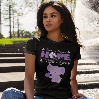 Alternative view of Hope Fight Cure Elephant Alzheimer Awareness Purple Ribbon T-shirt - V-neck For Women