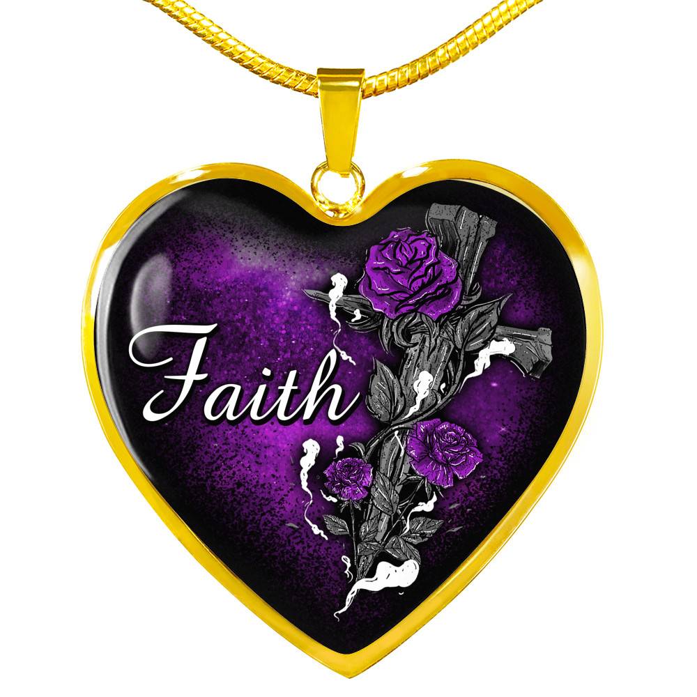 Faith Cross And Roses Heart Pendant Necklace - Christian Necklace For Women - Heart Luxury Necklace (Gold Plated)
