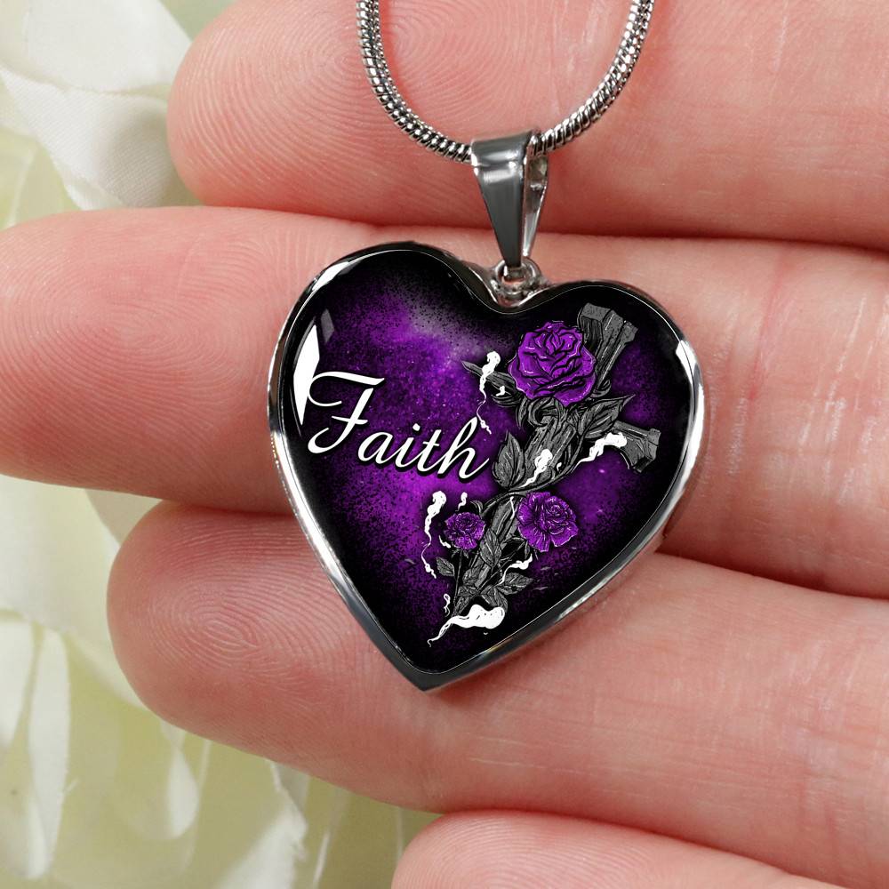Faith Cross And Roses Heart Pendant Necklace - Christian Necklace For Women