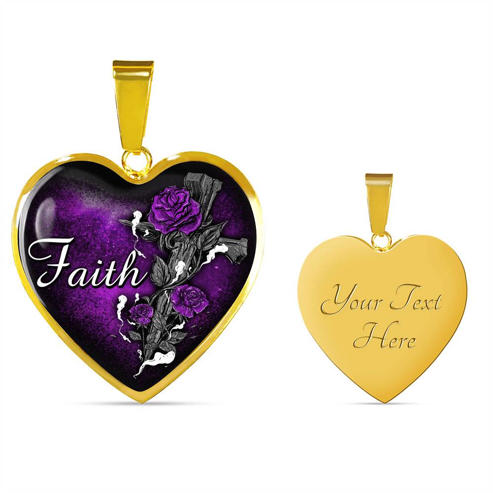 Faith Cross And Roses Heart Pendant Necklace - Christian Necklace For Women