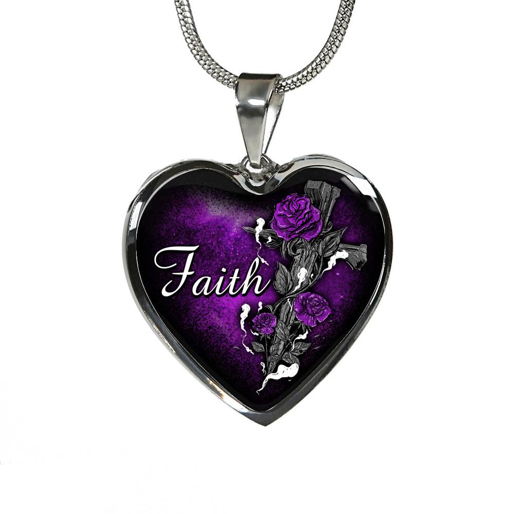 Faith Cross And Roses Heart Pendant Necklace - Christian Necklace For Women