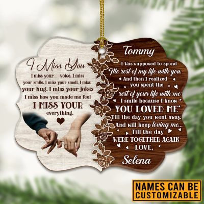 Alternative view of Personalized I Miss You I Miss Your Voice I Miss Your Smile Husband Memorial Custom Shaped Wooden Christmas Ornament