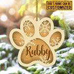 Personalized Dog Name Paw Shaped Christmas Decorative Wooden Christmas Ornament Keepsake