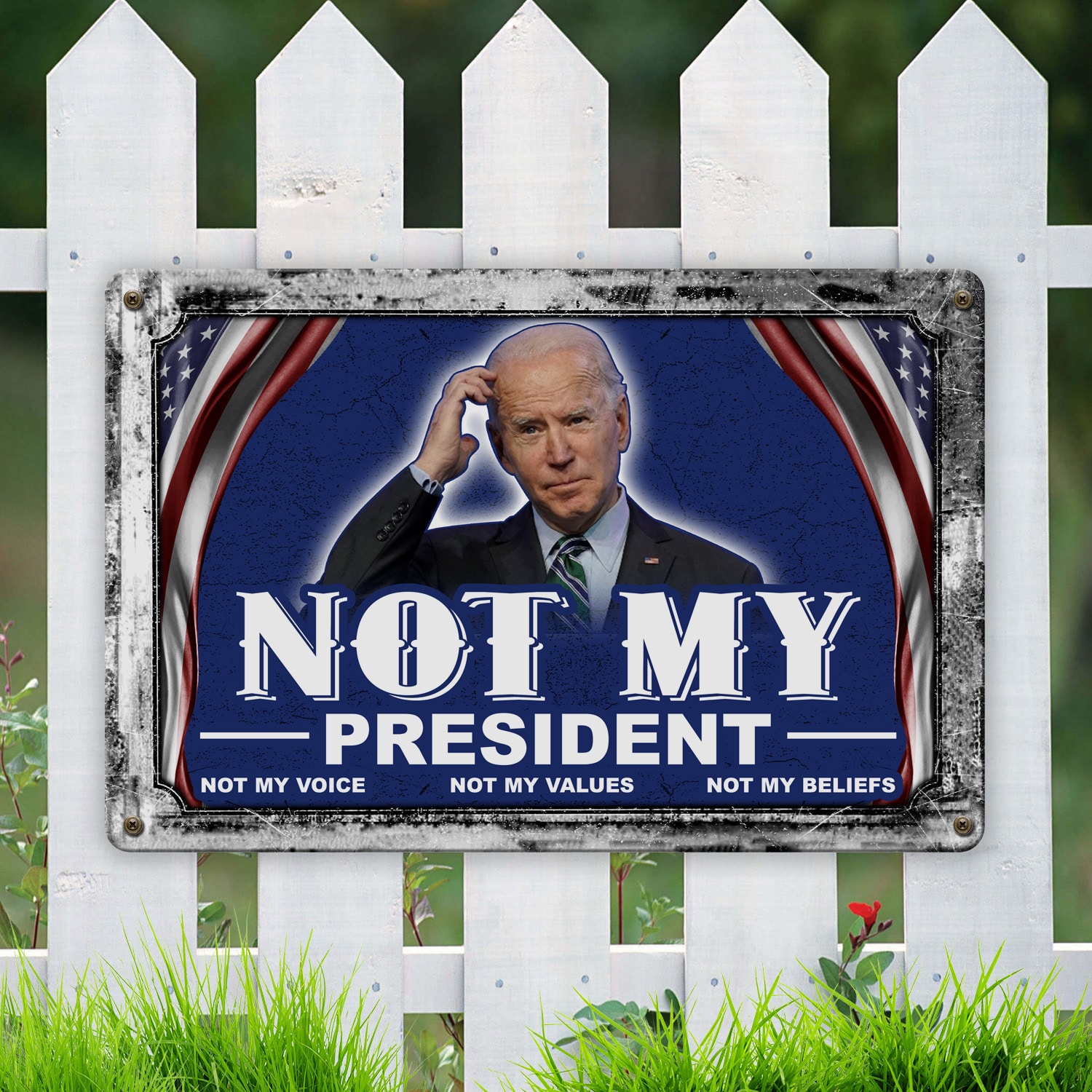 11H. Not My President Metal Sign Mockup 6