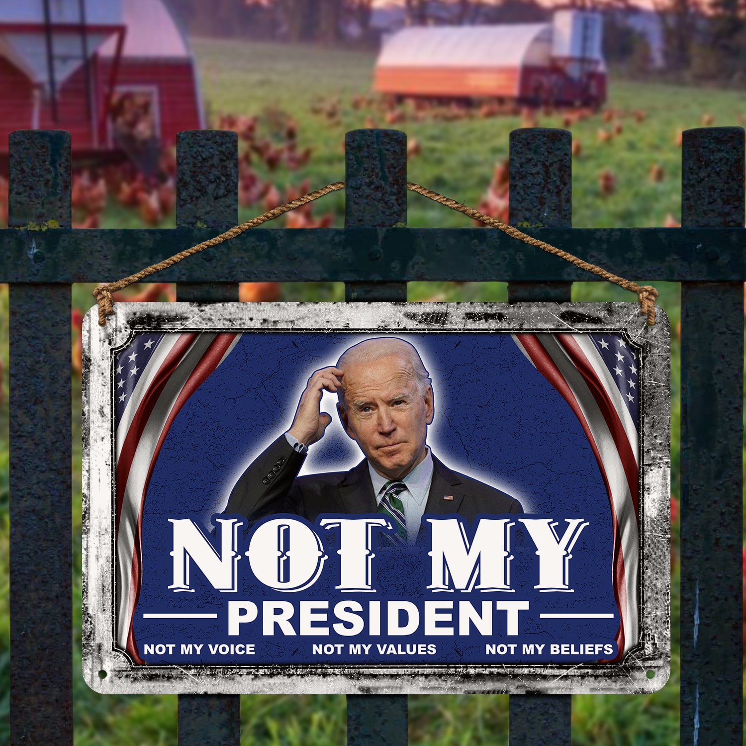 11H. Not My President Metal Sign Mockup 2