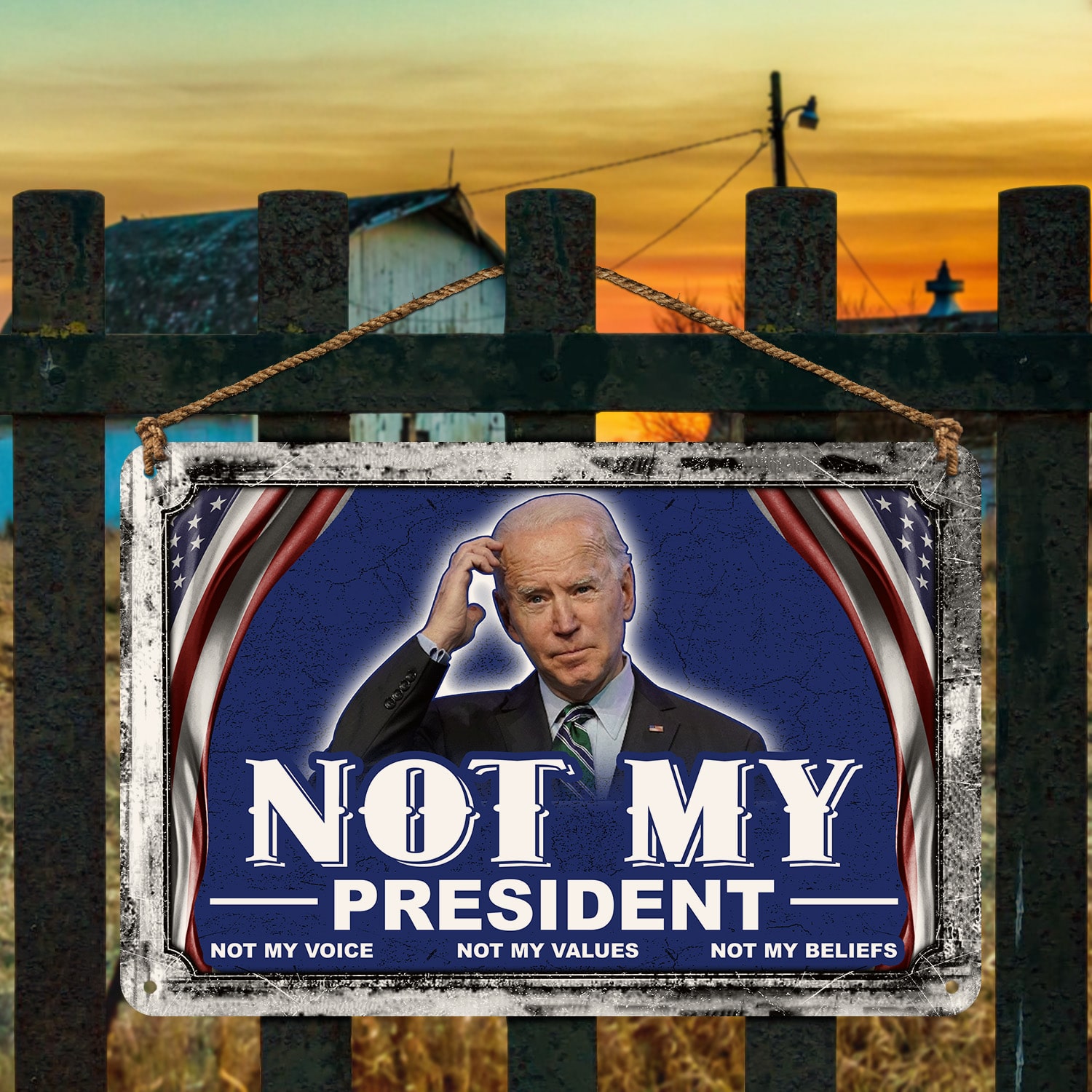 11H. Not My President Metal Sign Mockup 4