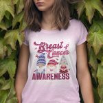 Breast Cancer Awareness American Gnomes Sublimation Bleached T-Shirt - Pink Ribbon Bleached Shirt