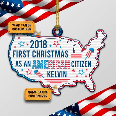 Alternative view of Personalized First Christmas As An American Citizen America Custom Shaped Wooden Christmas Ornament