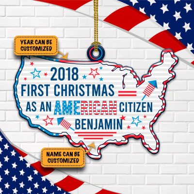 Personalized First Christmas As An American Citizen America Custom Shaped Wooden Christmas Ornament