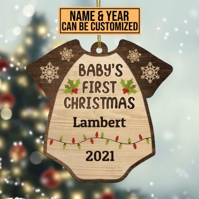 Personalized Onesie Baby's First Christmas Custom Shaped Wooden Ornament - Baby's 1st Christmas Ornament