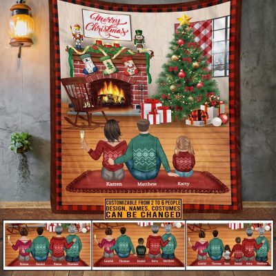Personalized Family Merry Christmas Fleece Blanket - Sherpa Blanket - Custom Family Christmas Blanket Gifts