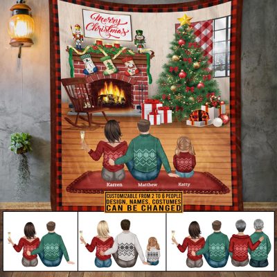 Alternative view of Personalized Family Merry Christmas Fleece Blanket - Sherpa Blanket - Custom Family Christmas Blanket Gifts