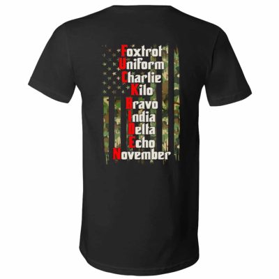 fox back t, Black, V-Neck T-Shirt