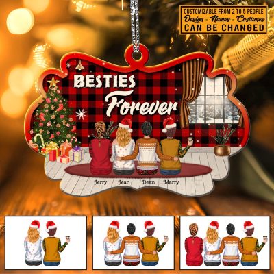 Alternative view of Custom Design Besties Christmas Ornament Personalized Besties Forever Decorative Custom Shaped Wooden Christmas Ornament
