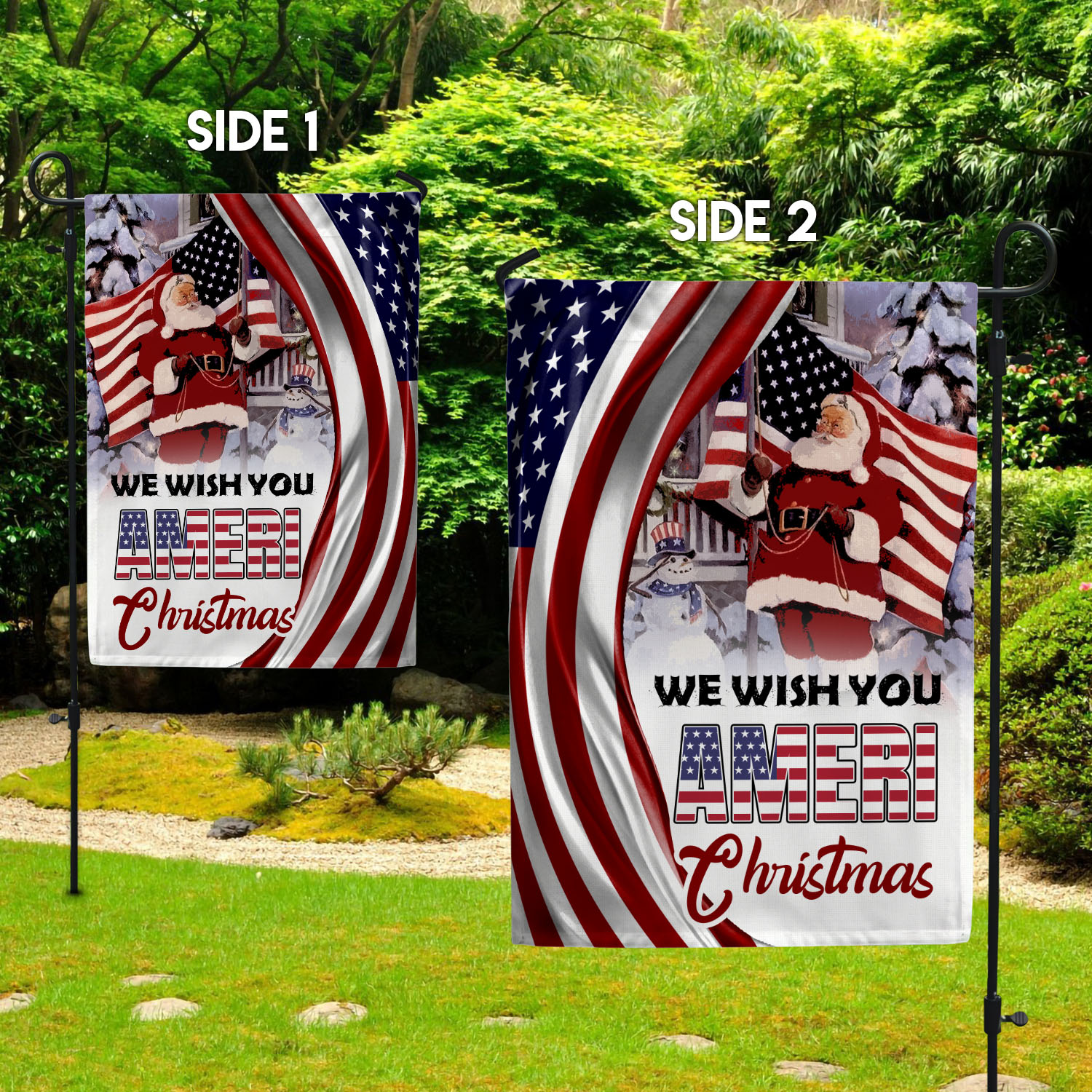 8VT. Wish You Ameri Christmas Garden Flag Mockup 2 Side