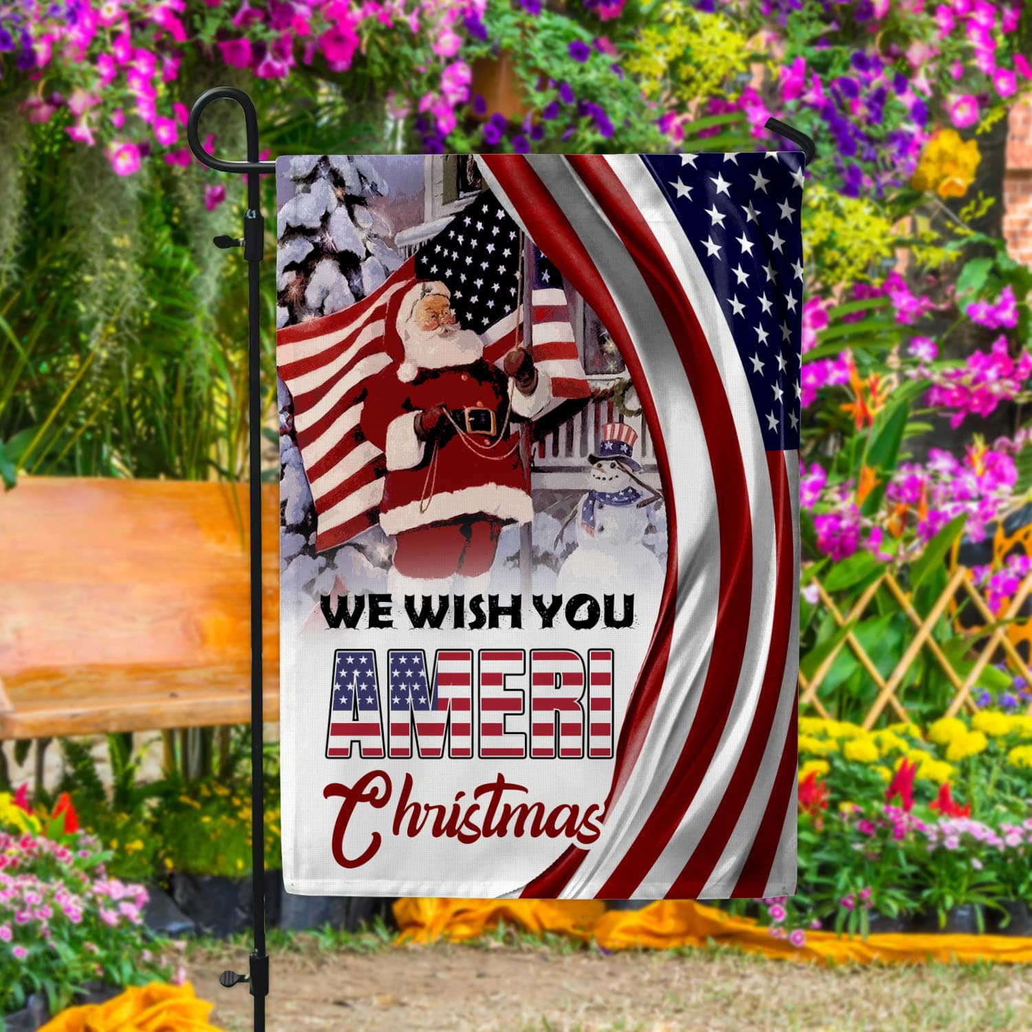 8VT. Wish You Ameri Christmas Garden Flag Mockup 4
