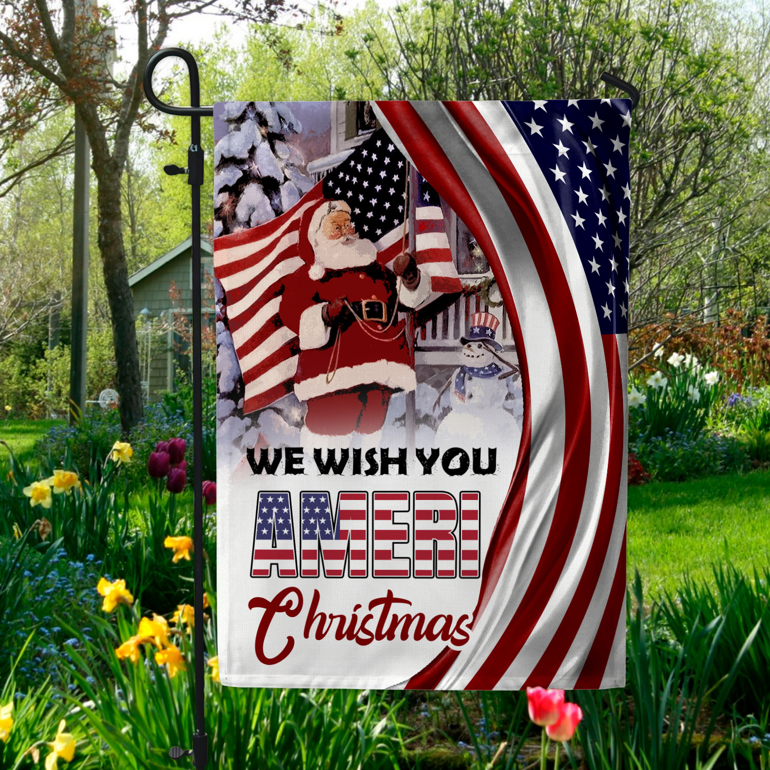 8VT. Wish You Ameri Christmas Garden Flag Mockup 5