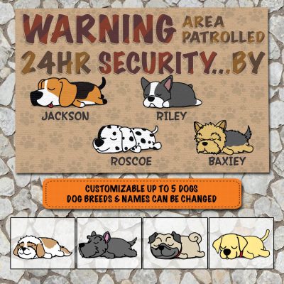 Warning Area Patrolled 24h Security By Sleeping Dog Personalized Dog Breed Indoor Outdoor Doormat