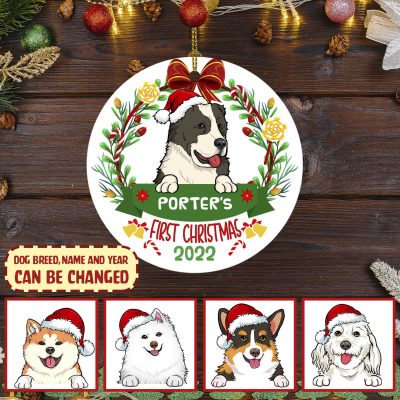 Alternative view of Personalized First Christmas Decorative Christmas Ornament - Custom Dog Breeds Christmas Circle Ornament