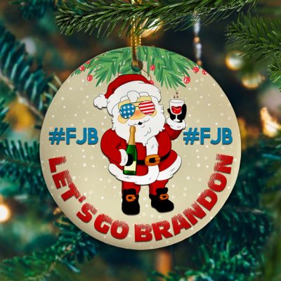 Alternative view of Santa Let's Go Brandon Chant Anti Biden Circle Christmas Ornament - Funny Joe Biden Ornament Keepsake