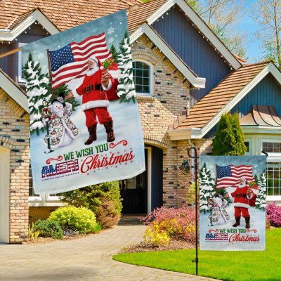 Alternative view of Santa We Wish You Ameri Christmas American Flag Garden Flag - Patriotic Christmas House Flag