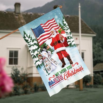 Santa We Wish You Ameri Christmas American Flag Garden Flag - Patriotic Christmas House Flag