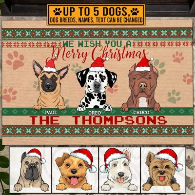 We Wish You A Merry Christmas Personalized Dog Christmas Indoor Doormat - Custom Dog Breed Christmas Outdoor Doormat
