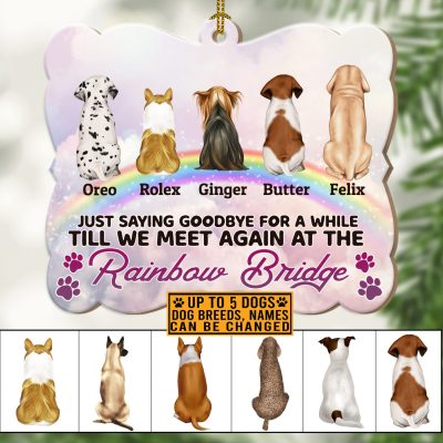 Alternative view of Personalized Dog Memorial Rainbow Bridge Shaped Christmas Ornament - Custom Dog Loving Memory Ornament