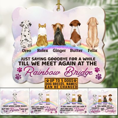 Personalized Dog Memorial Rainbow Bridge Shaped Christmas Ornament - Custom Dog Loving Memory Ornament