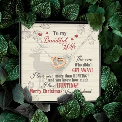 To My Beautiful Wife The One Who Didn't Get Away I Love You More Than Hunting Forever Love Heart Pendant Necklace