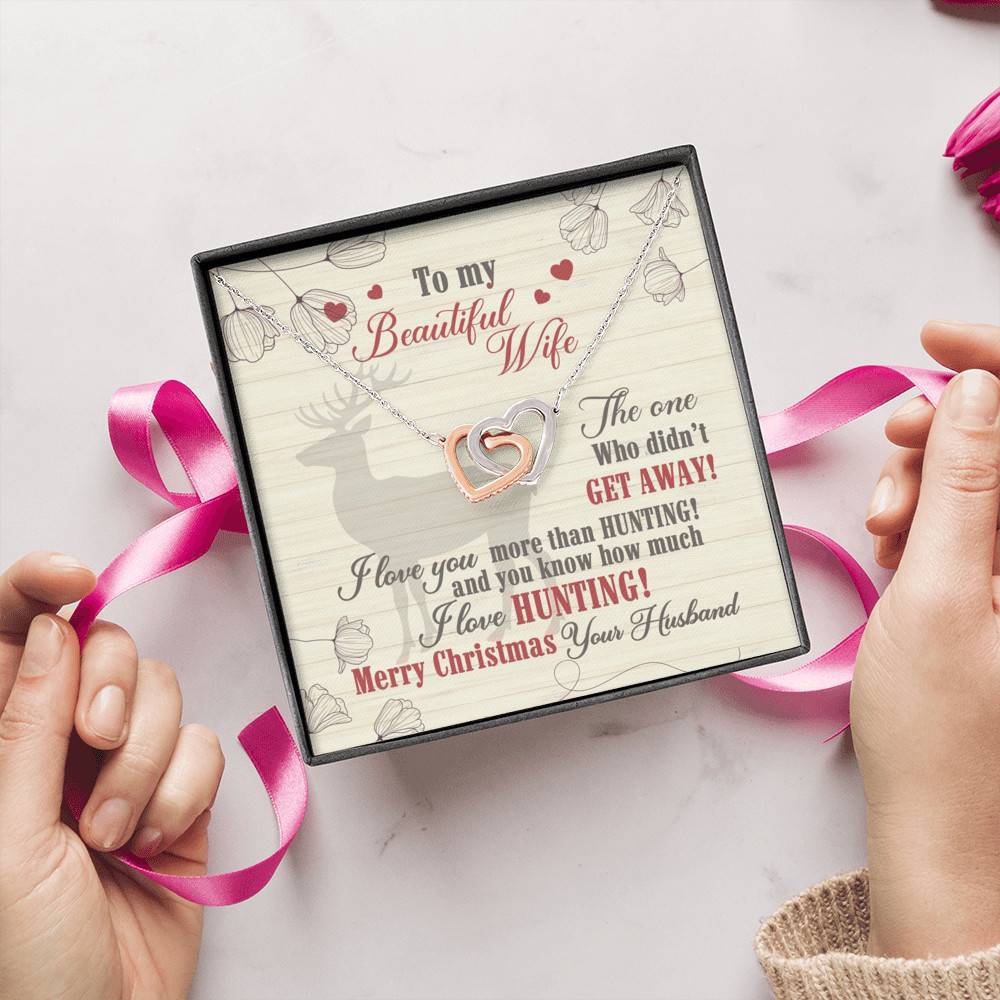 To My Beautiful Wife The One Who Didn't Get Away I Love You More Than Hunting Forever Love Heart Pendant Necklace