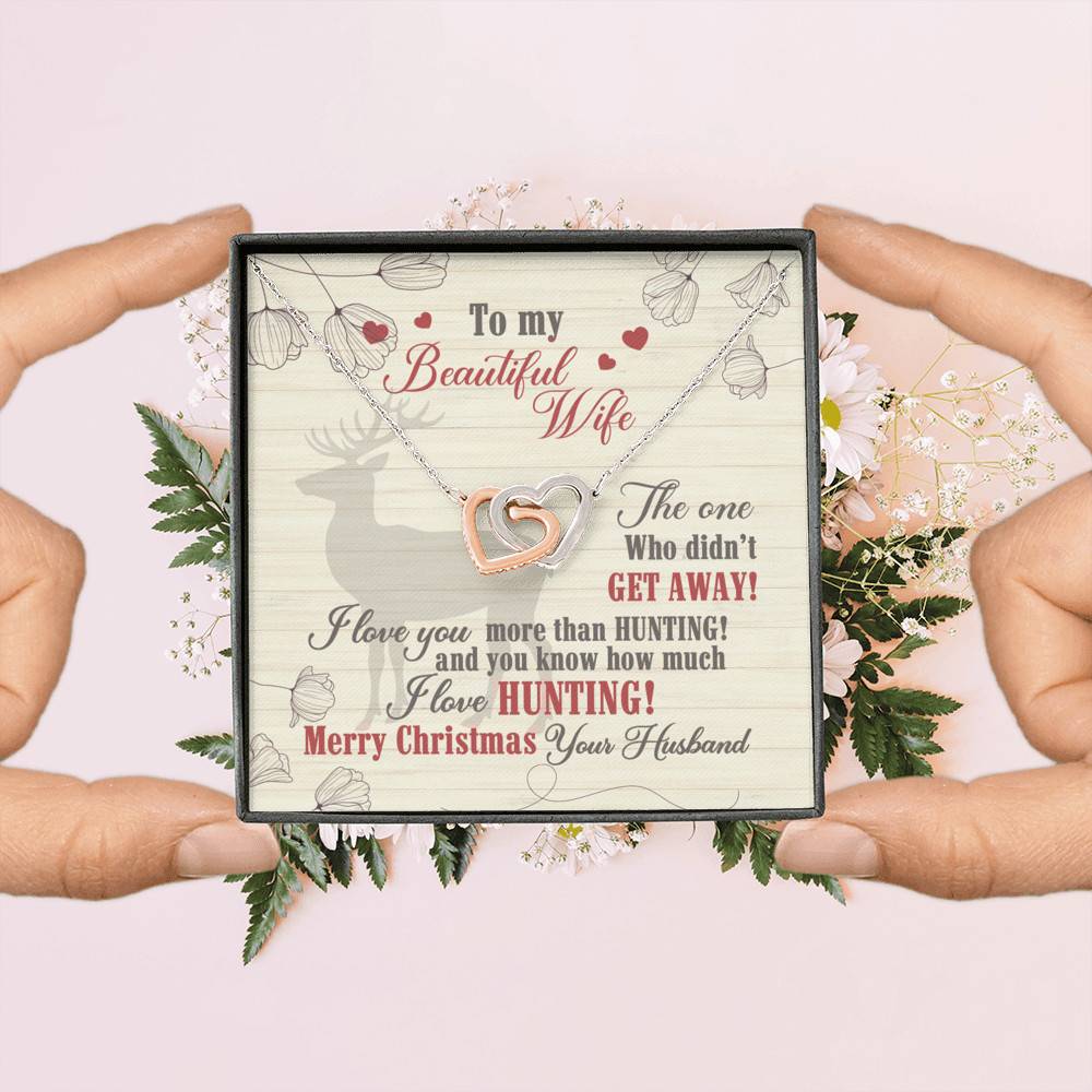 To My Beautiful Wife The One Who Didn't Get Away I Love You More Than Hunting Forever Love Heart Pendant Necklace