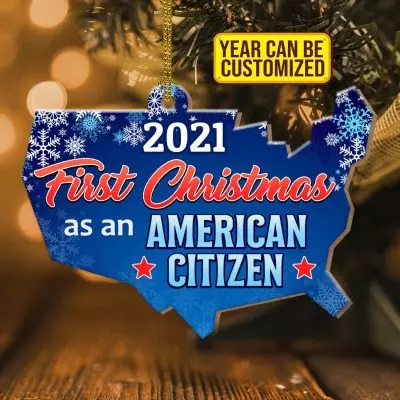 Alternative view of Personalized Year First Christmas As An American Citizen Decorative Custom Shaped Wooden Christmas Ornament Keepsake