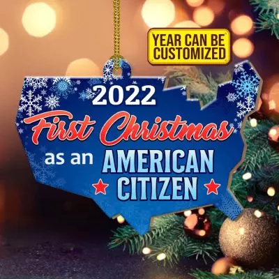 Personalized Year First Christmas As An American Citizen Decorative Custom Shaped Wooden Christmas Ornament Keepsake