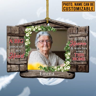 Alternative view of Personalized Photo A Big Piece Of My Heart Lives In Heaven Custom Shaped Wooden Christmas Ornament