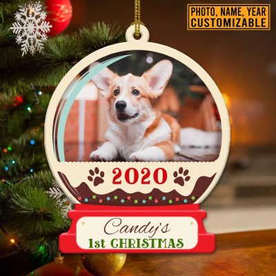Alternative view of Personalized Dog Photo First Christmas Snow Globe Custom Shaped Ornament - Custom Dog Christmas Ornaments