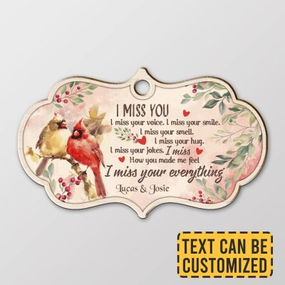 Alternative view of Personalized Cardinal I Miss You I Miss Your Voice I Miss Your Smile Custom Shaped Wooden Christmas Ornament Keepsake