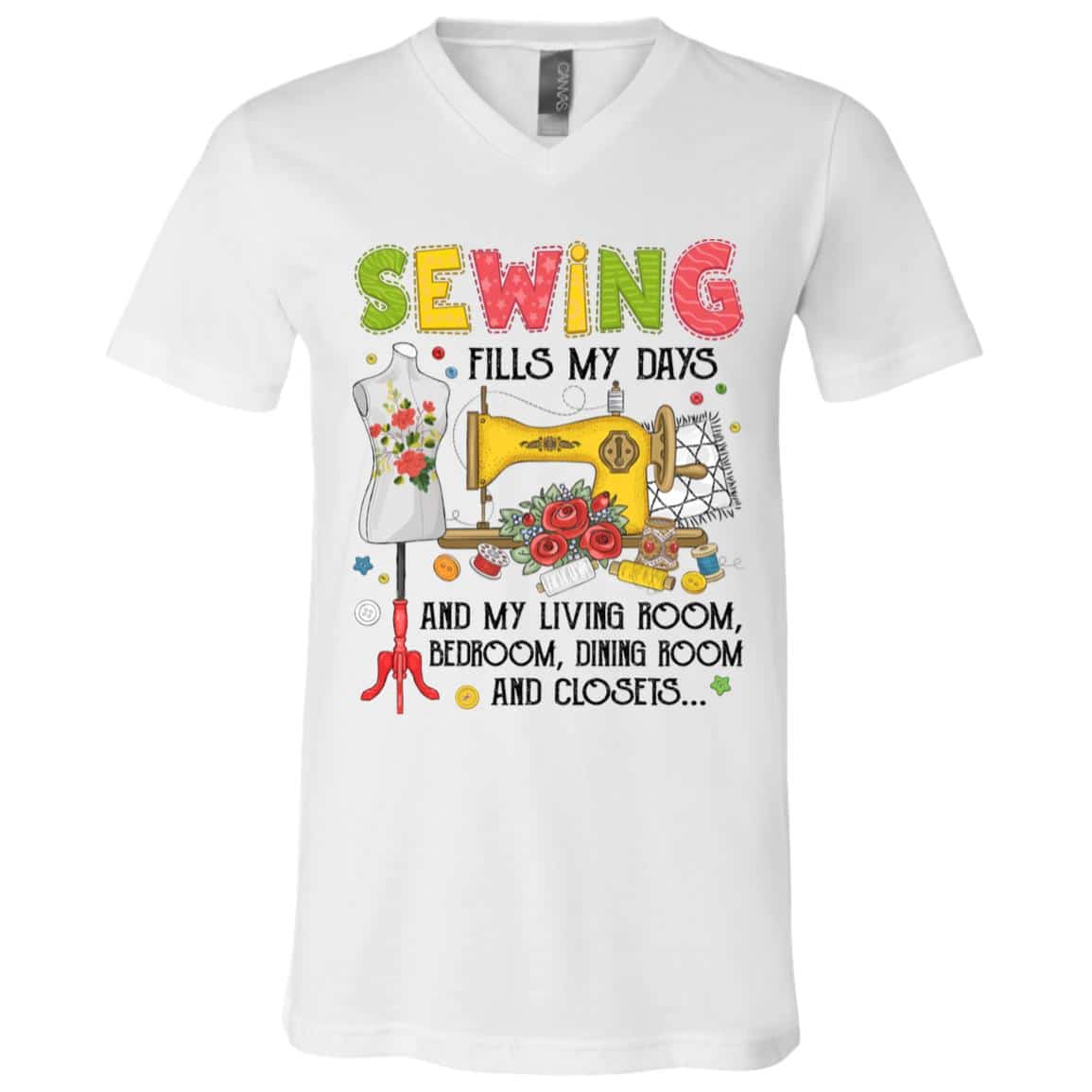 2VT. Sewing Fills My Days, White, V-Neck T-Shirt