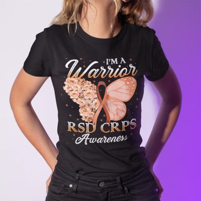 Alternative view of Butterfly I'm A Warrior RSD CRPS Awareness Month T-shirt - V-neck -  RSD CRPS Awareness Ribbon Shirt
