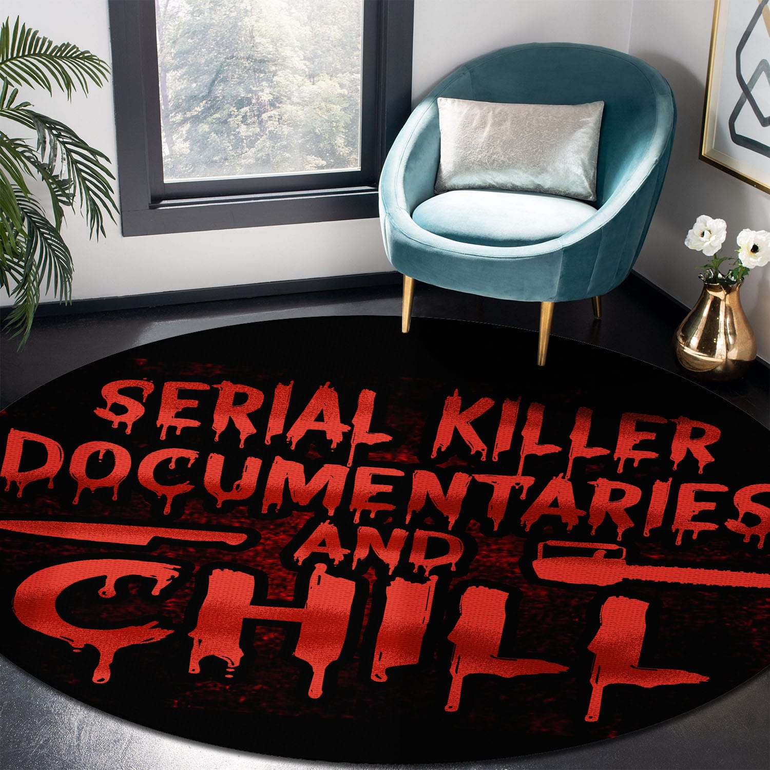 7VT. Serial Killer Documentaries rug Round Rug Mockup 8