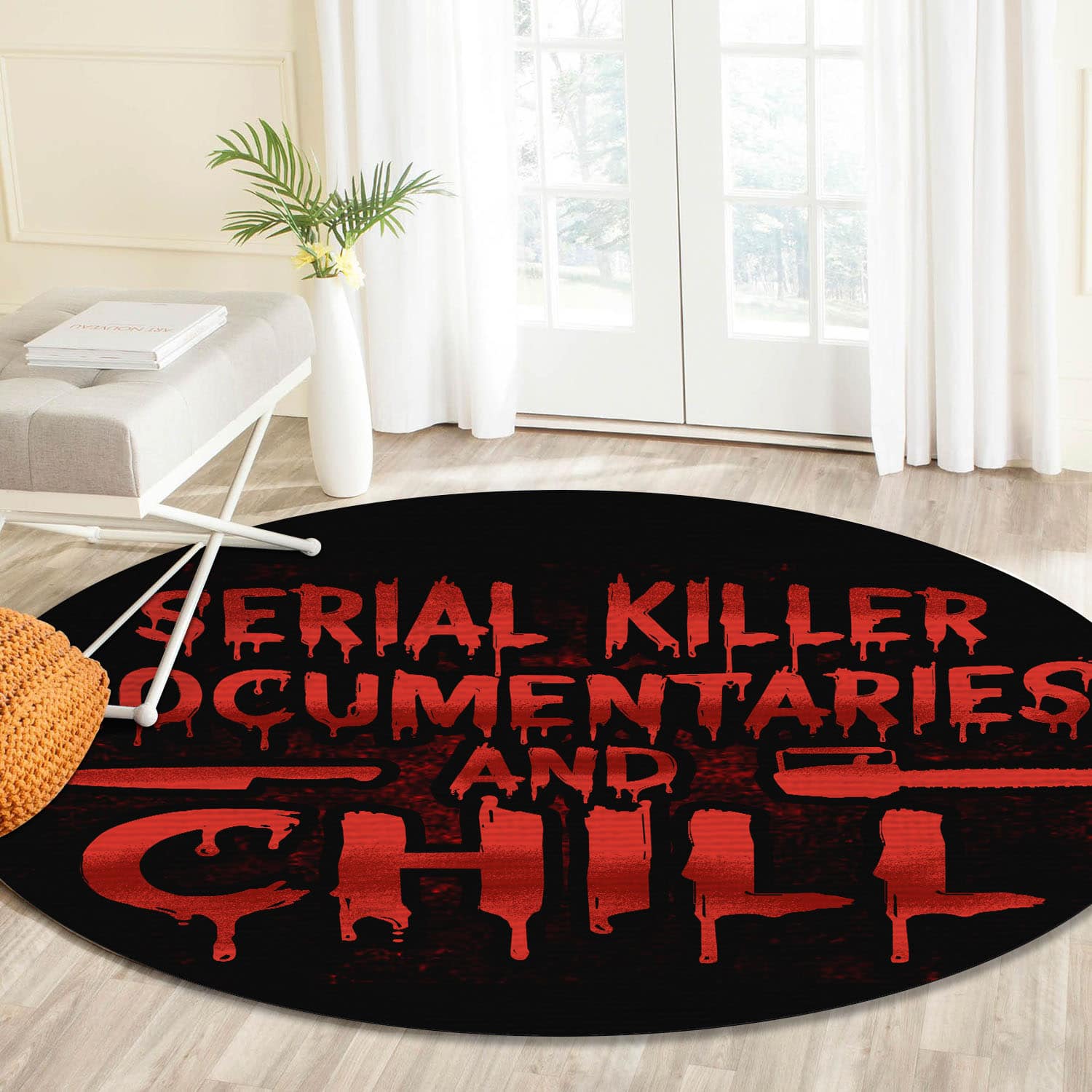 7VT. Serial Killer Documentaries rug Round Rug Mockup 2
