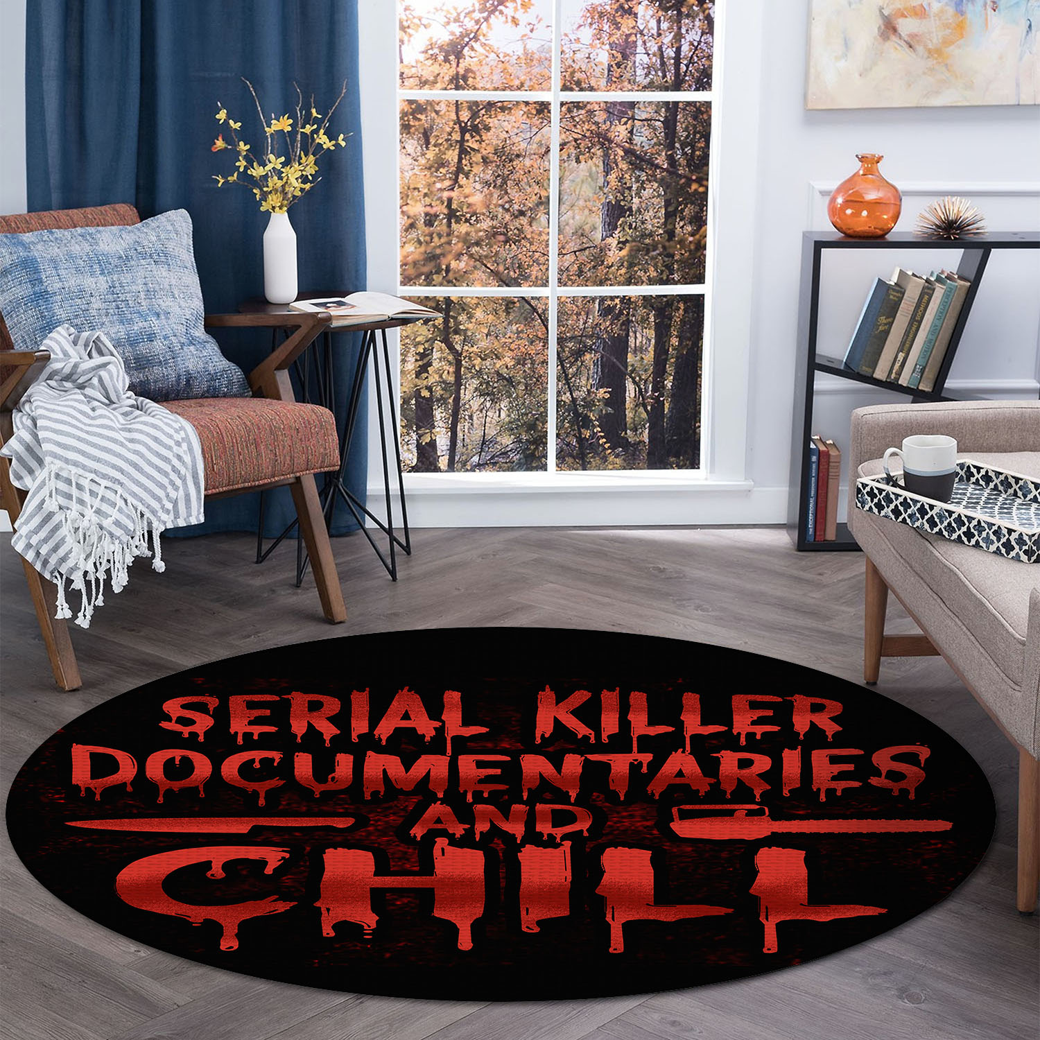 7VT. Serial Killer Documentaries rug Round Rug Mockup 3