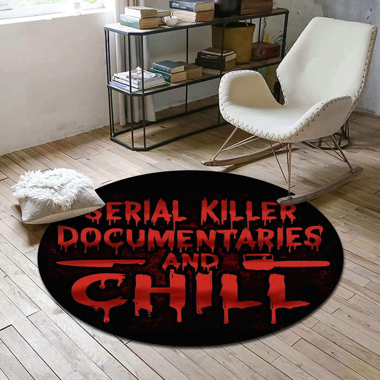 7VT. Serial Killer Documentaries rug Round Rug Mockup 7