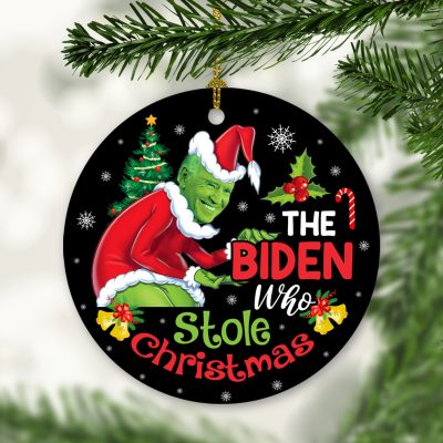 Alternative view of The Biden Who Stole Christmas Funny Circle Christmas Ornament - Anti Biden Christmas Ornament Keepsake