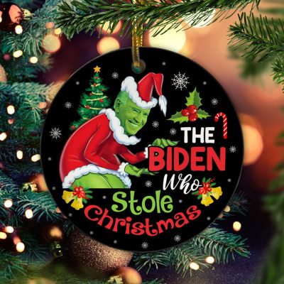 The Biden Who Stole Christmas Funny Circle Christmas Ornament - Anti Biden Christmas Ornament Keepsake
