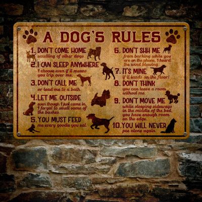 Alternative view of Vintage A Dog's Rule Don't Come Home I Can Sleep Anywhere Decorative Metal Sign - Funny Dog's House Indoor Outdoor Decor Sign